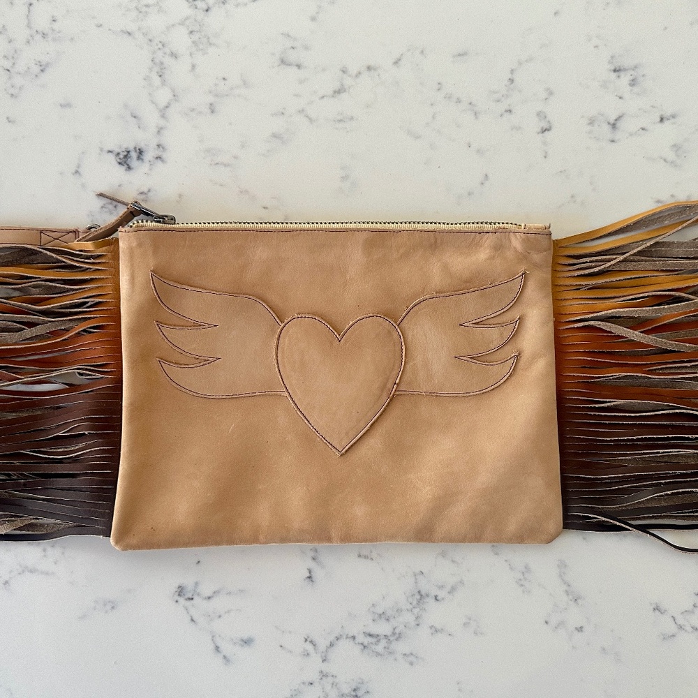 Leather fringe wristlet Heart suede by Gypsyville Junk Gypsy
